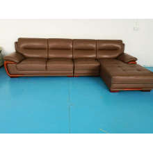 Коричневый цвет кожаный салон, кожаный угловой диван (656)